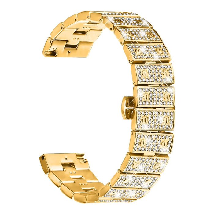 For Samsung Galaxy Watch 46mm Watch Band Alloy Metal Rhinestones Decor Strap with Butterfly Clasp - Gold - 1