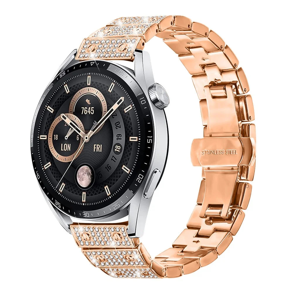For Huawei Watch GT 4 46mm Watch Band Alloy Metal Rhinestones Decor Strap with Butterfly Clasp - Rose Gold - 2