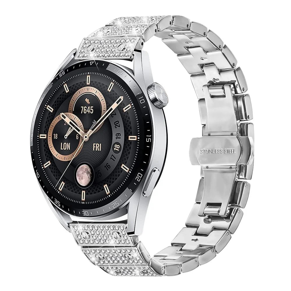 For Huawei Watch GT 3 SE Watch Band Alloy Metal Rhinestones Decor Strap with Butterfly Clasp - Silver - 2