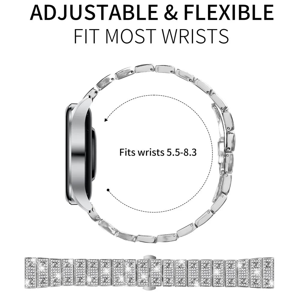 For Huawei Watch GT 3 SE Watch Band Alloy Metal Rhinestones Decor Strap with Butterfly Clasp - Silver - 6