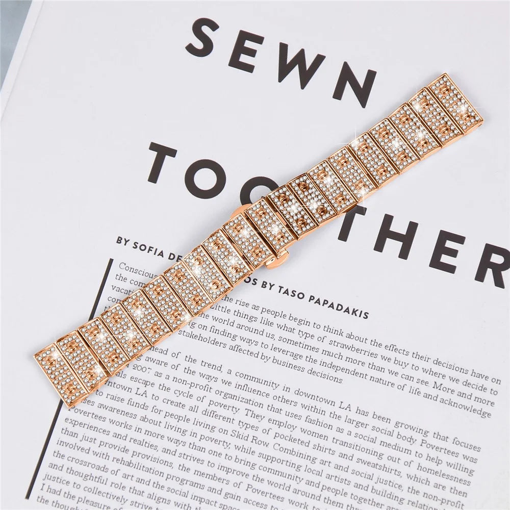 For Huawei Watch GT 2 46mm Watch Band Alloy Metal Rhinestones Decor Strap with Butterfly Clasp - Rose Gold - 5