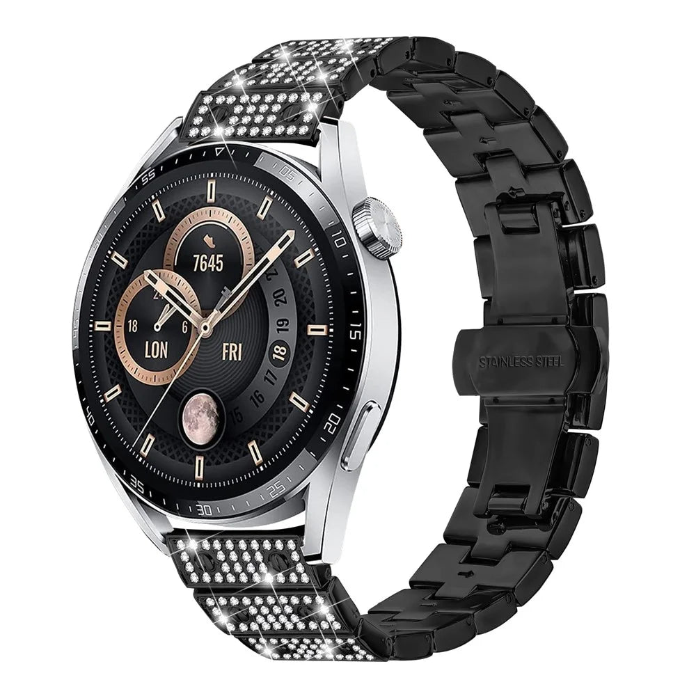 For Honor Watch GS Pro Watch Band Alloy Metal Rhinestones Decor Strap with Butterfly Clasp - Black - 2