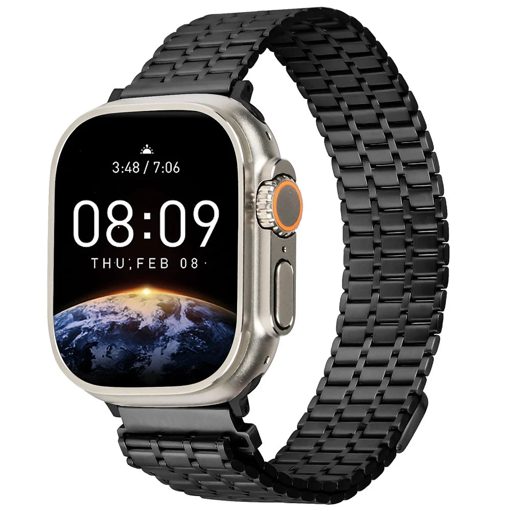 Bulk Purchasing Magnetic Band for Apple Watch Ultra 3 2 1 49mm / Series 11 10 46mm / 9 8 7 45mm / SE3 SE2 SE 6 5 4 44mm / 3 2 1 42mm 7 Bead Metal Watch Strap - Black - 2