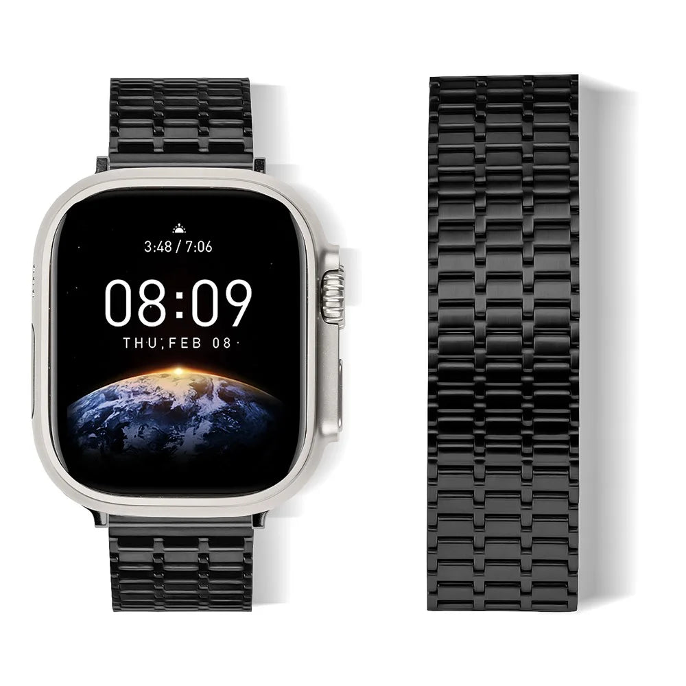 Bulk Purchasing Magnetic Band for Apple Watch Ultra 3 2 1 49mm / Series 11 10 46mm / 9 8 7 45mm / SE3 SE2 SE 6 5 4 44mm / 3 2 1 42mm 7 Bead Metal Watch Strap - Black - 3