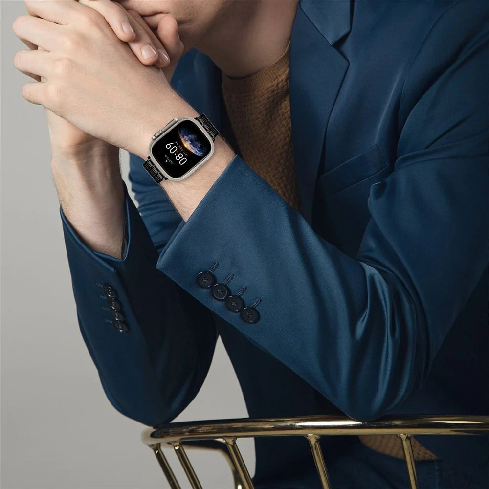 Bulk Purchasing Magnetic Band for Apple Watch Ultra 3 2 1 49mm / Series 11 10 46mm / 9 8 7 45mm / SE3 SE2 SE 6 5 4 44mm / 3 2 1 42mm 7 Bead Metal Watch Strap - Black - 6