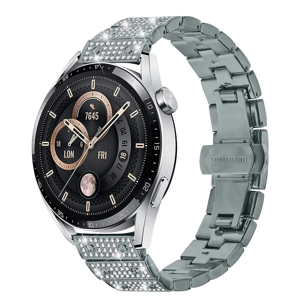 For Haylou RT2 LS10 Watch Band Alloy Metal Rhinestones Decor Strap with Butterfly Clasp - Titanium - 2