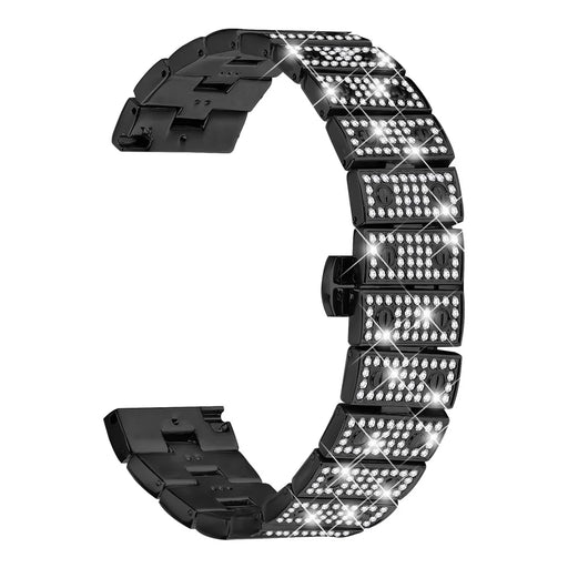 For Haylou RS4 LS12 Watch Band Alloy Metal Rhinestones Decor Strap with Butterfly Clasp - Black - 1