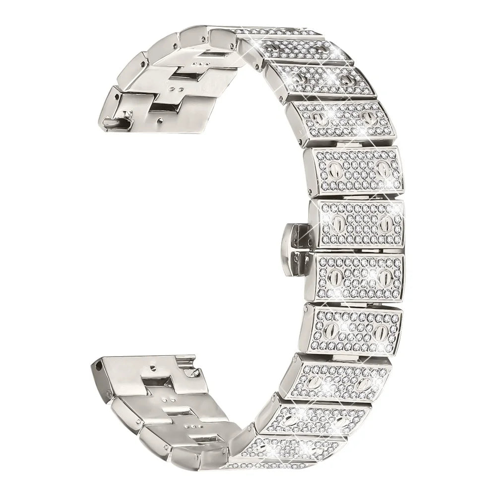 For Garmin Forerunner 265 Watch Band Alloy Metal Rhinestones Decor Strap with Butterfly Clasp - Starlight - 1