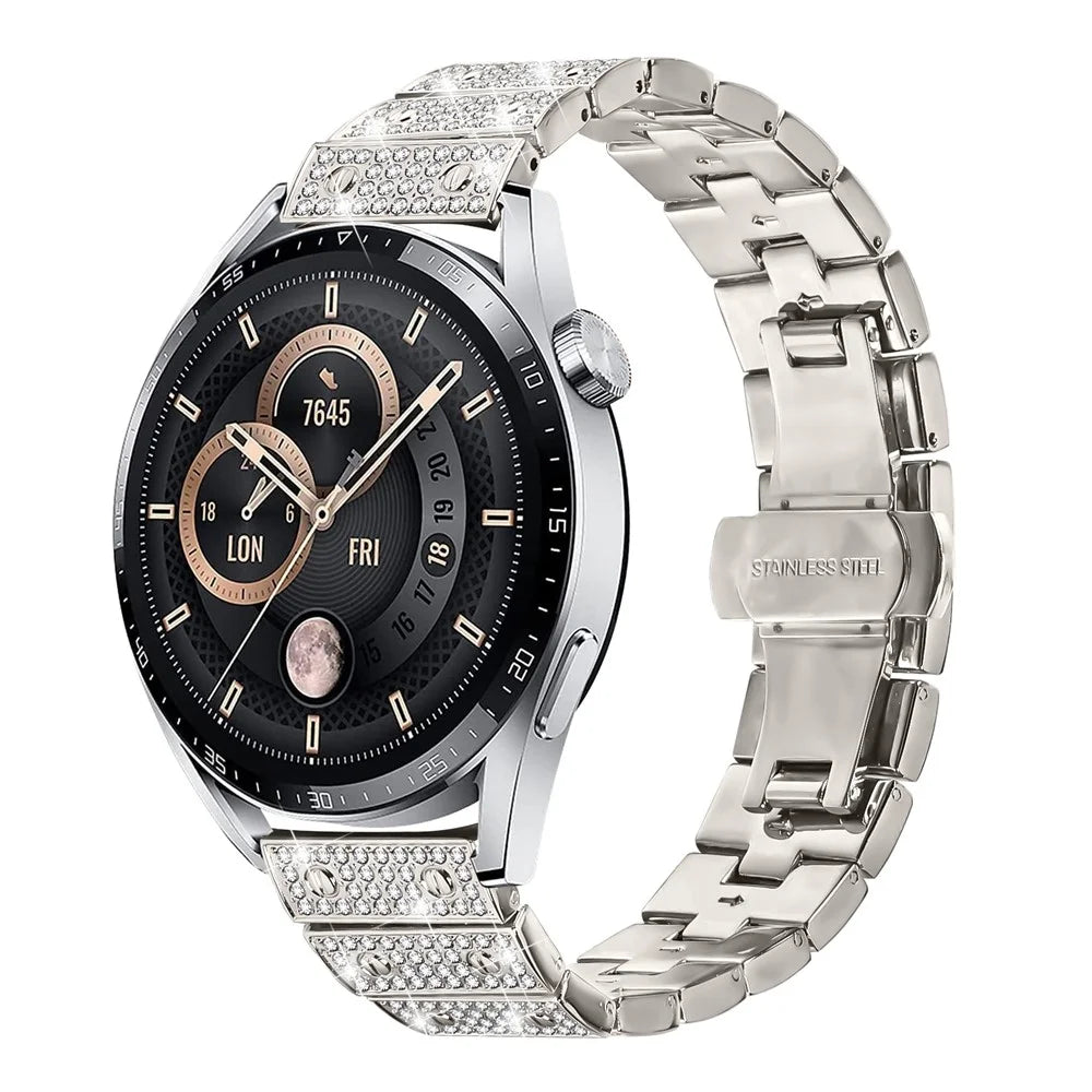 For Garmin Forerunner 265 Watch Band Alloy Metal Rhinestones Decor Strap with Butterfly Clasp - Starlight - 2
