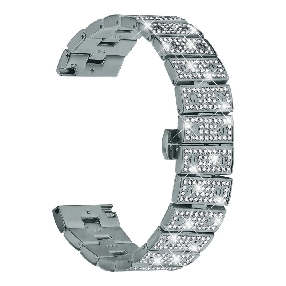 For Garmin Forerunner 265 Music Watch Band Alloy Metal Rhinestones Decor Strap with Butterfly Clasp - Titanium - 1