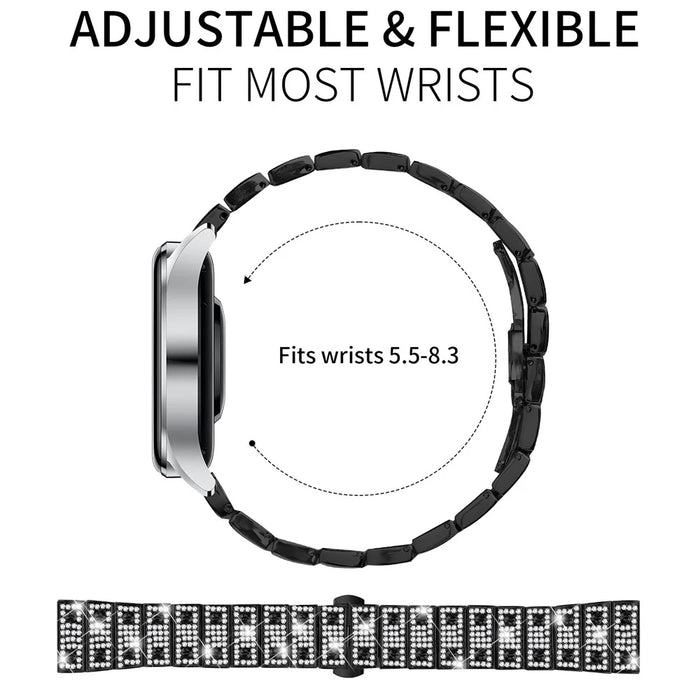 For Garmin Forerunner 255 Watch Band Alloy Metal Rhinestones Decor Strap with Butterfly Clasp - Black - 6