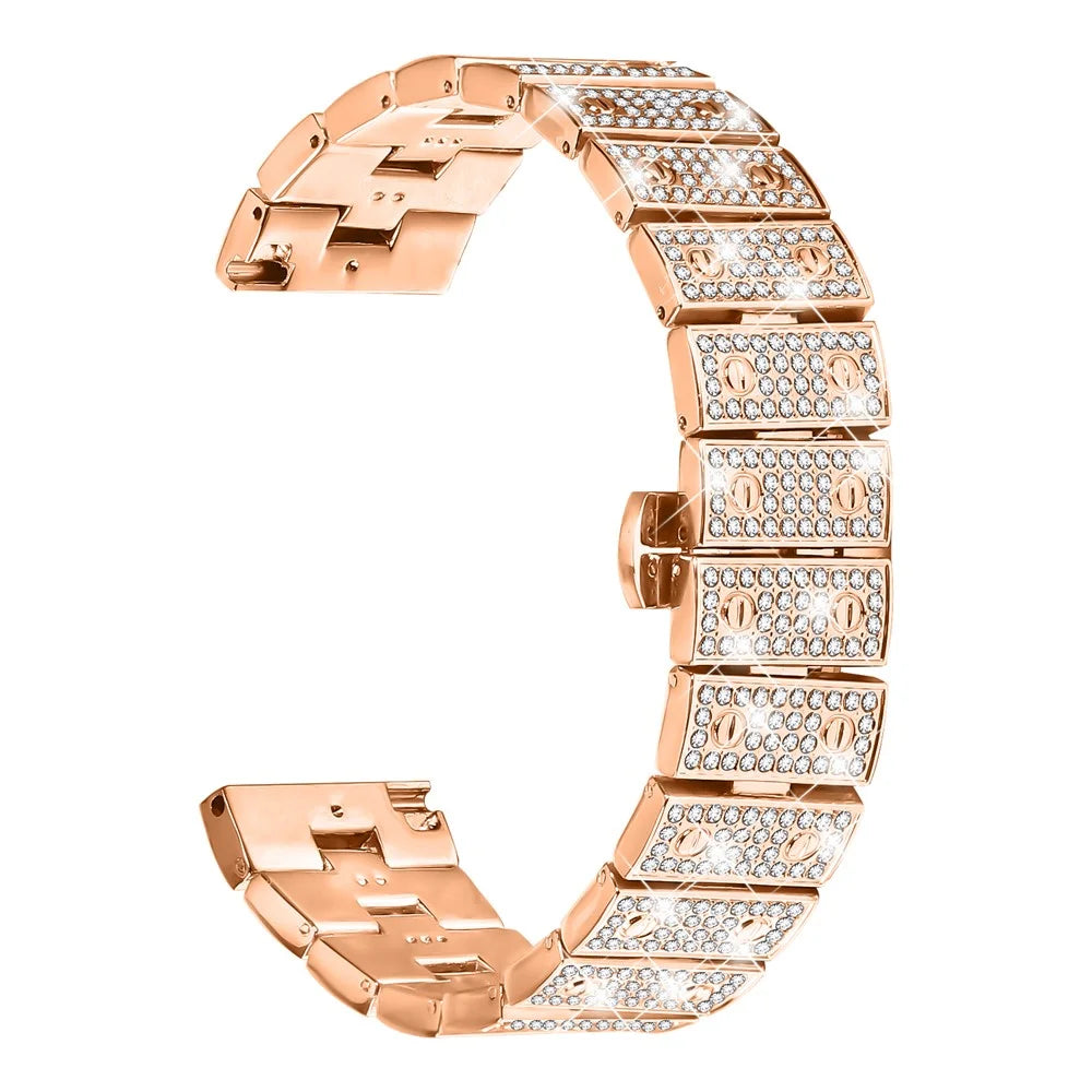 For Garmin Forerunner 255 Music Armband Rhinestones Decor Watch Strap with Butterfly Clasp - Rose Gold - 1