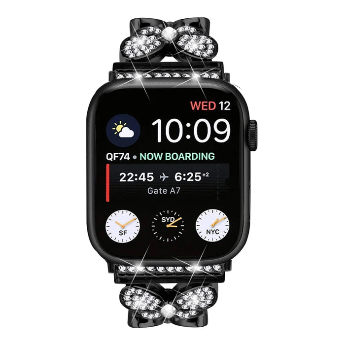 Watch Band For Apple Watch Ultra 3 2 1 49mm / Series 11 10 46mm / 9 8 7 45mm / SE3 SE2 SE 6 5 4 44mm / 3 2 1 42mm Butterfly Rhinestones Decor Alloy Metal Strap - Black - 3
