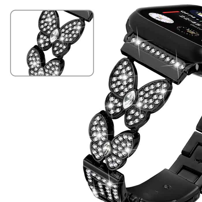 Watch Band For Apple Watch Ultra 3 2 1 49mm / Series 11 10 46mm / 9 8 7 45mm / SE3 SE2 SE 6 5 4 44mm / 3 2 1 42mm Butterfly Rhinestones Decor Alloy Metal Strap - Black - 5