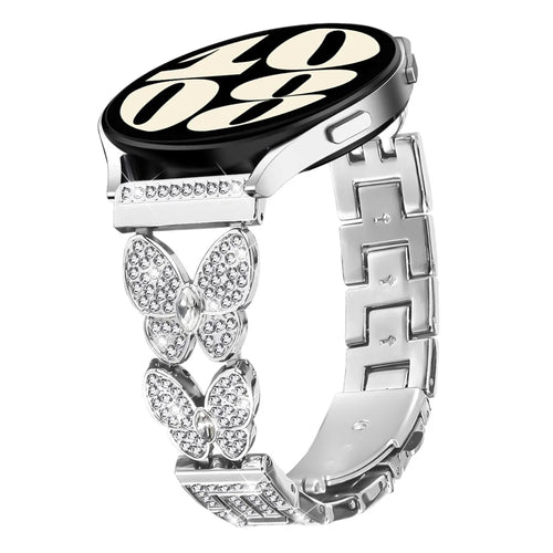 For Samsung Galaxy Watch 46mm Band Butterfly Rhinestones Decor Silver Alloy Metal Watch Strap - 1