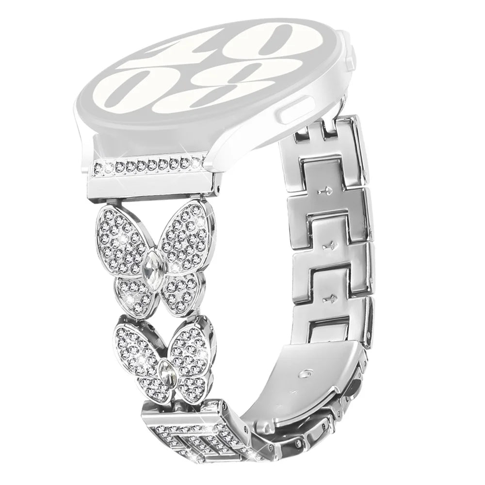 For Samsung Galaxy Watch 46mm Band Butterfly Rhinestones Decor Silver Alloy Metal Watch Strap - 2