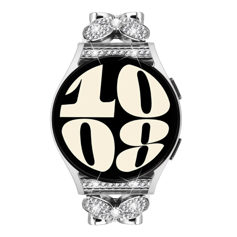 For Samsung Galaxy Watch 46mm Band Butterfly Rhinestones Decor Silver Alloy Metal Watch Strap - 3
