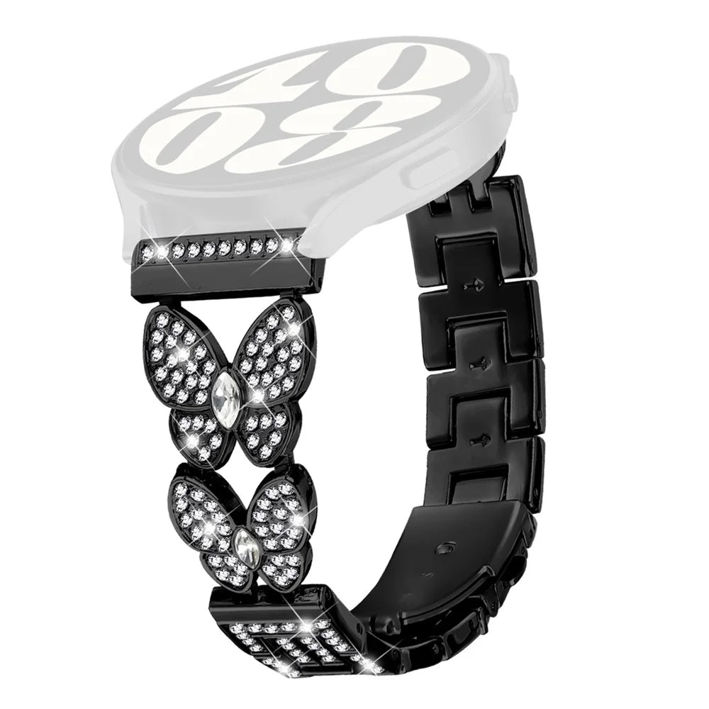 For Samsung Galaxy Watch 46mm Band Butterfly Rhinestones Decor Alloy Metal Watch Strap - Black - 1
