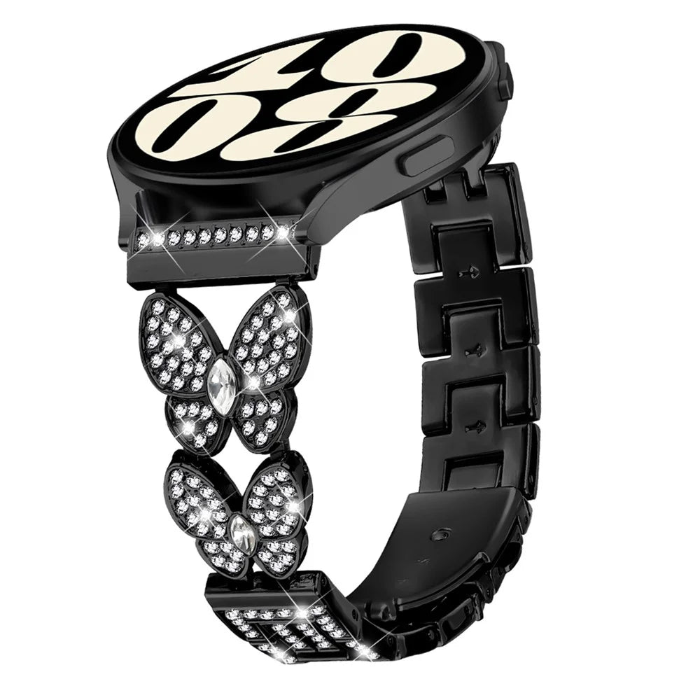 For Samsung Galaxy Watch 46mm Band Butterfly Rhinestones Decor Alloy Metal Watch Strap - Black - 2
