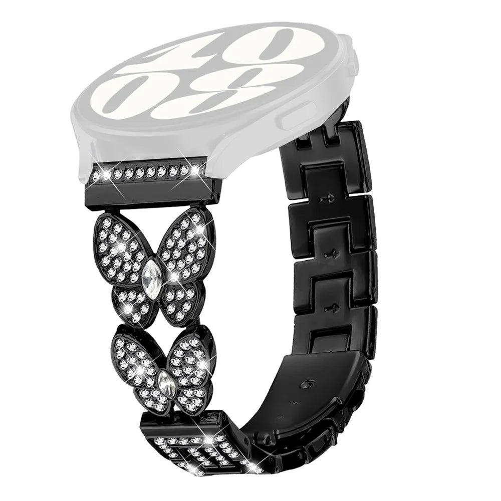 For Huawei Watch GT 3 Pro 46mm Band Butterfly Rhinestones Decor Alloy Metal Watch Strap - Black - 1