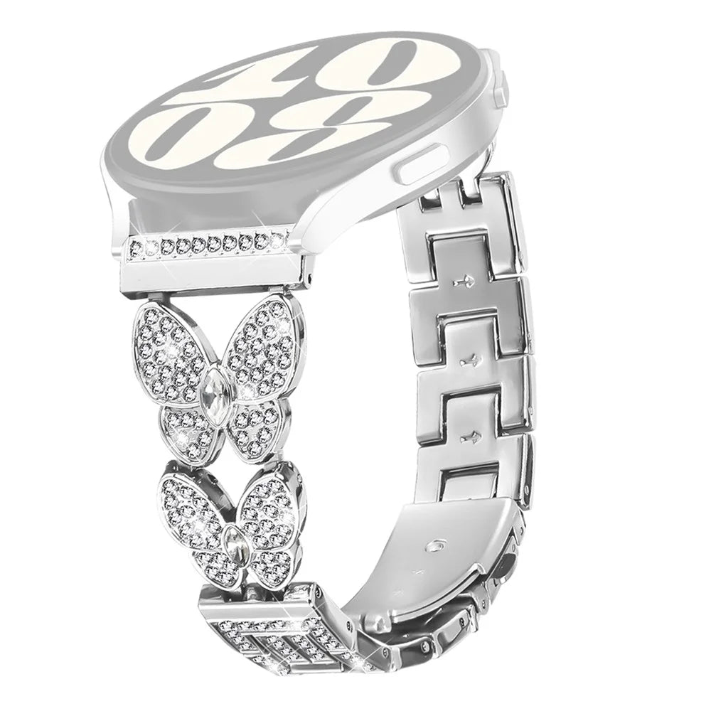 For Huawei Watch GT Runner Watch Band Butterfly Rhinestones Decor Silver Alloy Metal Strap - 1
