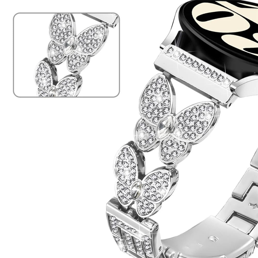 For Huawei Watch GT Runner Watch Band Butterfly Rhinestones Decor Silver Alloy Metal Strap - 3