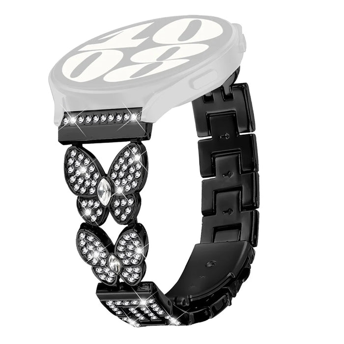 For Huawei Watch GT Runner Band Butterfly Rhinestones Decor Alloy Metal Watch Strap - Black - 1