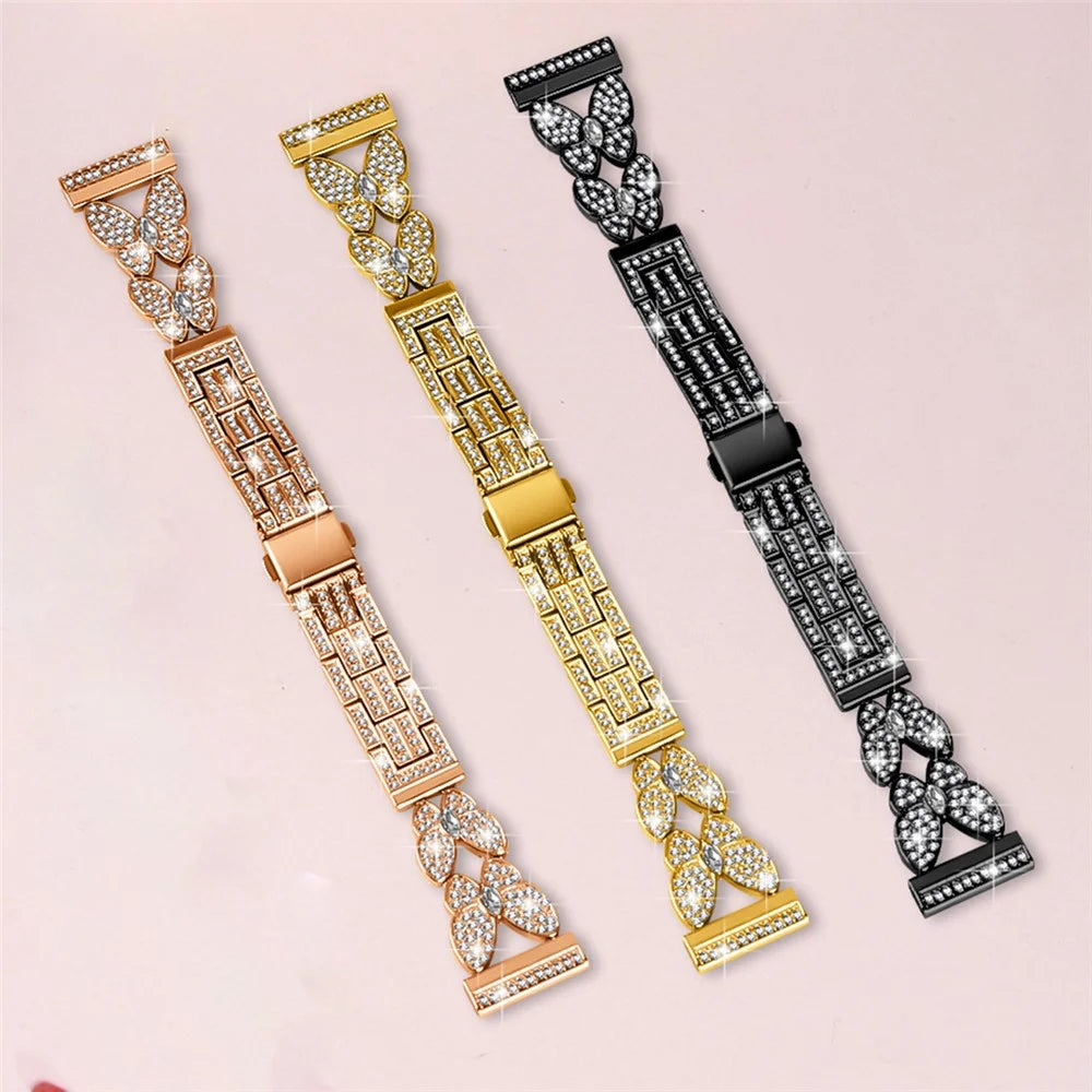 For Huawei Watch GT 42mm / 46mm Band Butterfly Rhinestones Decor Alloy Metal Watch Strap - Black - 5