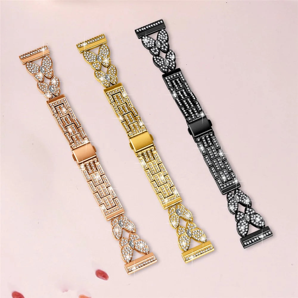 For Huawei Watch GT 2 46mm Band Butterfly Rhinestones Decor Alloy Metal Watch Strap - Black - 5