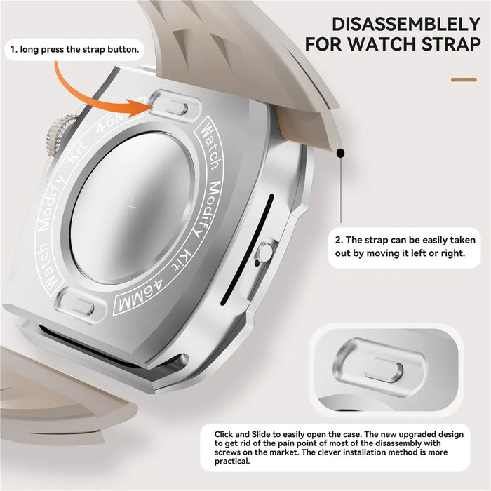 SHELLBOX For Apple Watch Series 10 46mm Metal Anti Drop Modification Watch Case with Band - Steel Color+White - 2