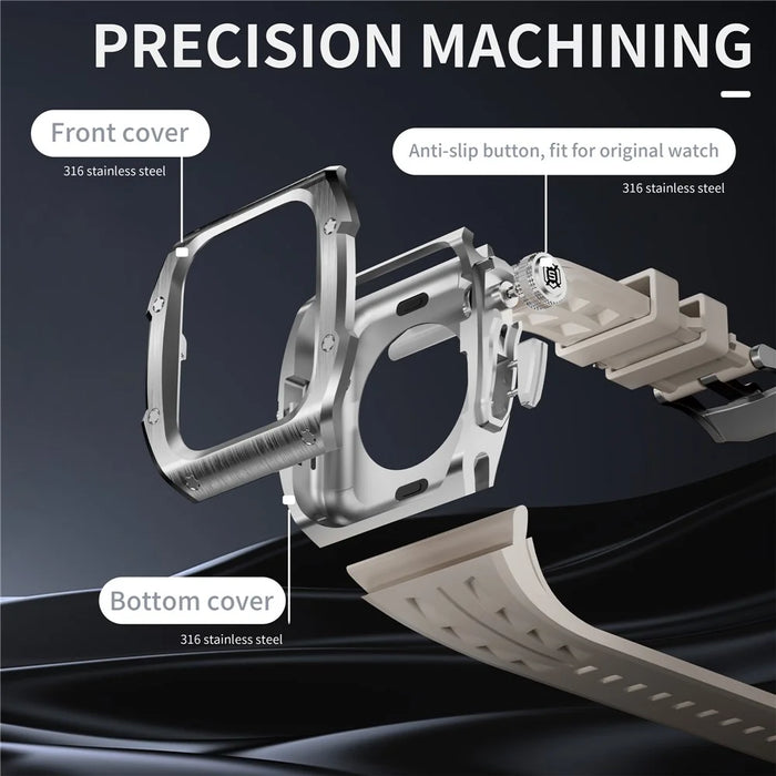 SHELLBOX For Apple Watch Series 10 46mm Metal Anti Drop Modification Watch Case with Band - Steel Color+White - 5
