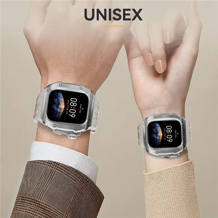 SHELLBOX For Apple Watch Series 10 46mm Metal Anti Drop Modification Watch Case with Band - Steel Color+White - 6