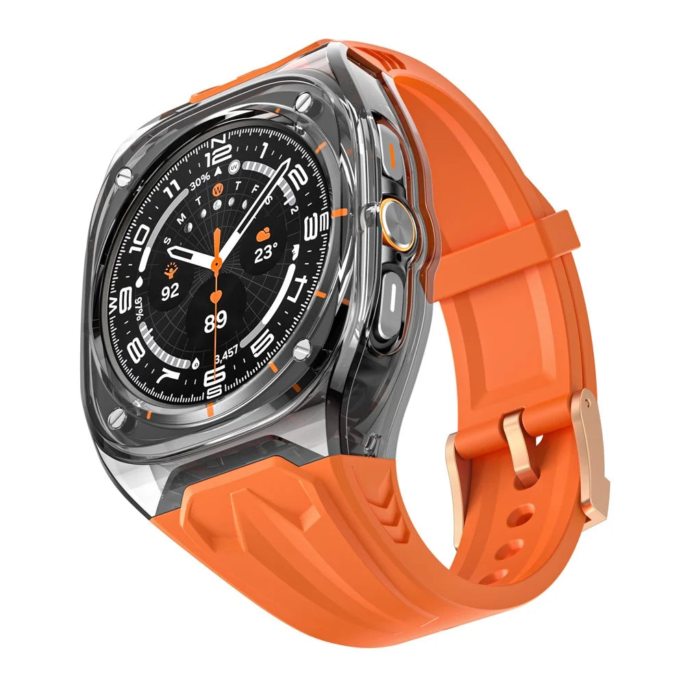 Replacement Strap for Apple Watch Series 10 46mm TPU Watch Band with PC Case - Orange Clear Black - 2