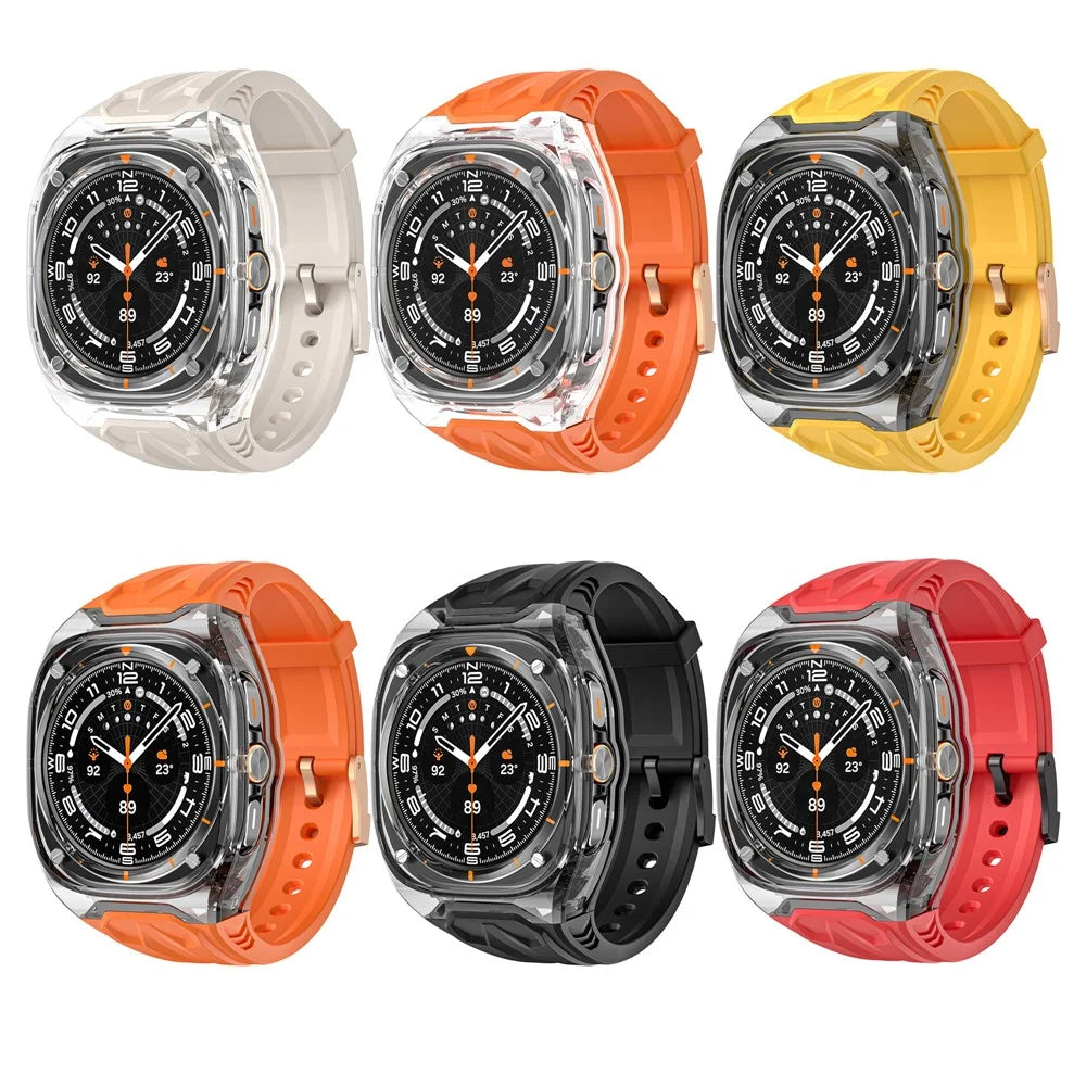 Replacement Strap for Apple Watch Series 10 46mm TPU Watch Band with PC Case - Orange Clear Black - 3