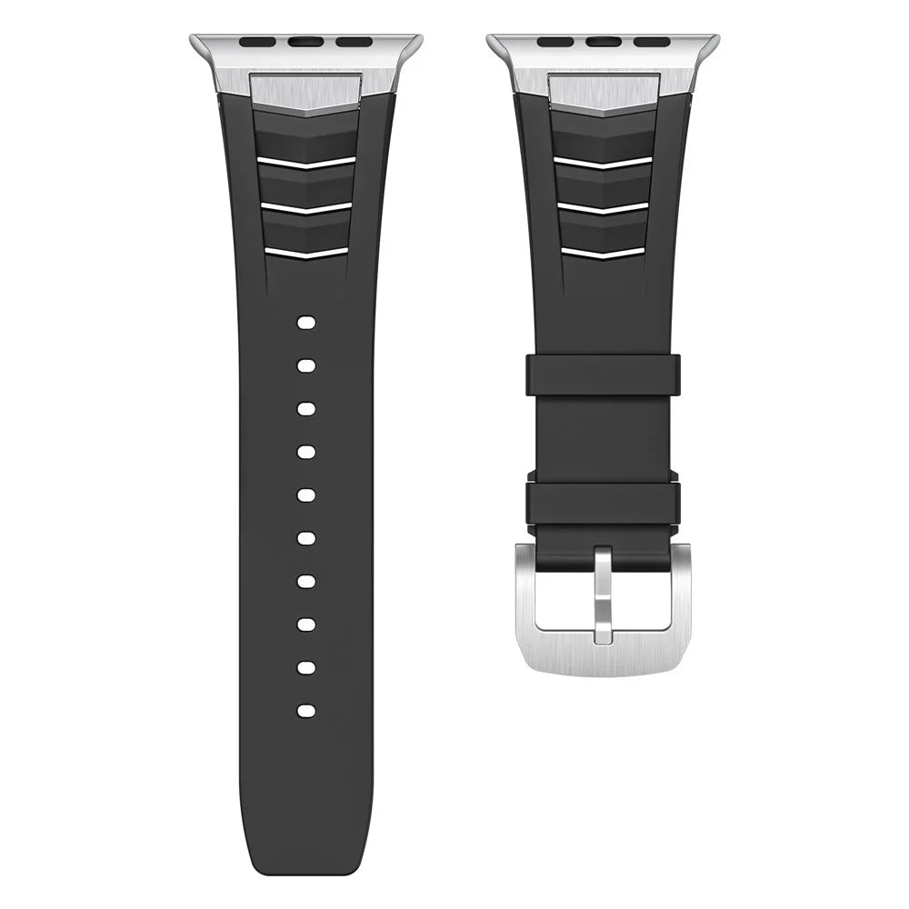 Fluorubber Watch Strap for Apple Watch Ultra 3 2 1 49mm / Series 11 10 46mm / 9 8 7 45mm / SE3 SE2 SE 6 5 4 44mm / 3 2 1 42mm Stainless Steel Buckle Band - Black - 3