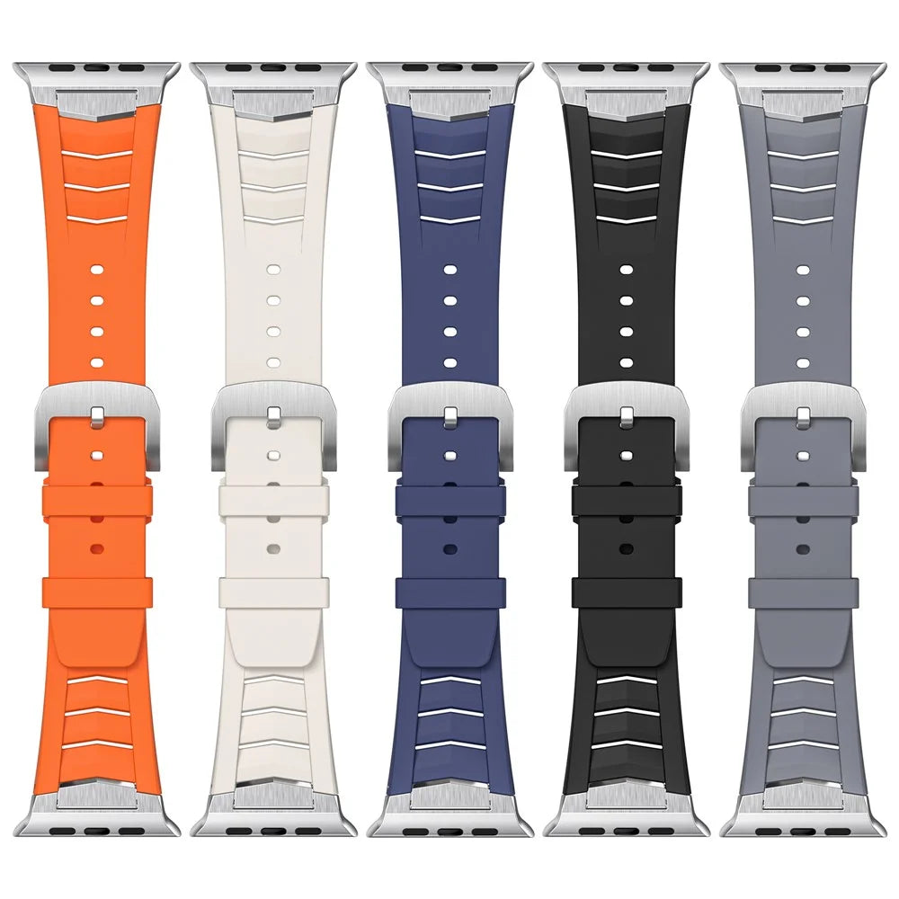 Fluorubber Watch Strap for Apple Watch Ultra 3 2 1 49mm / Series 11 10 46mm / 9 8 7 45mm / SE3 SE2 SE 6 5 4 44mm / 3 2 1 42mm Stainless Steel Buckle Band - Black - 5