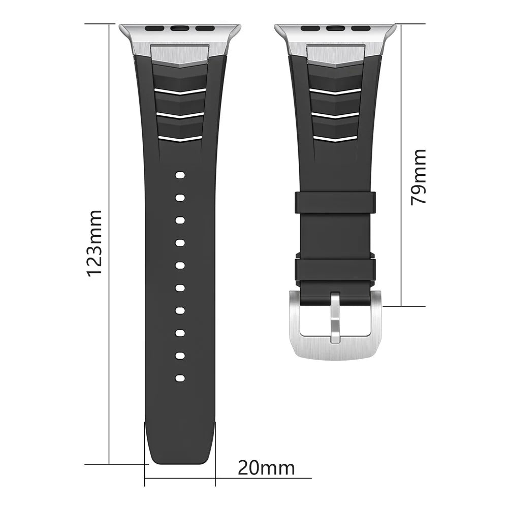 Fluorubber Watch Strap for Apple Watch Ultra 3 2 1 49mm / Series 11 10 46mm / 9 8 7 45mm / SE3 SE2 SE 6 5 4 44mm / 3 2 1 42mm Stainless Steel Buckle Band - Black - 6