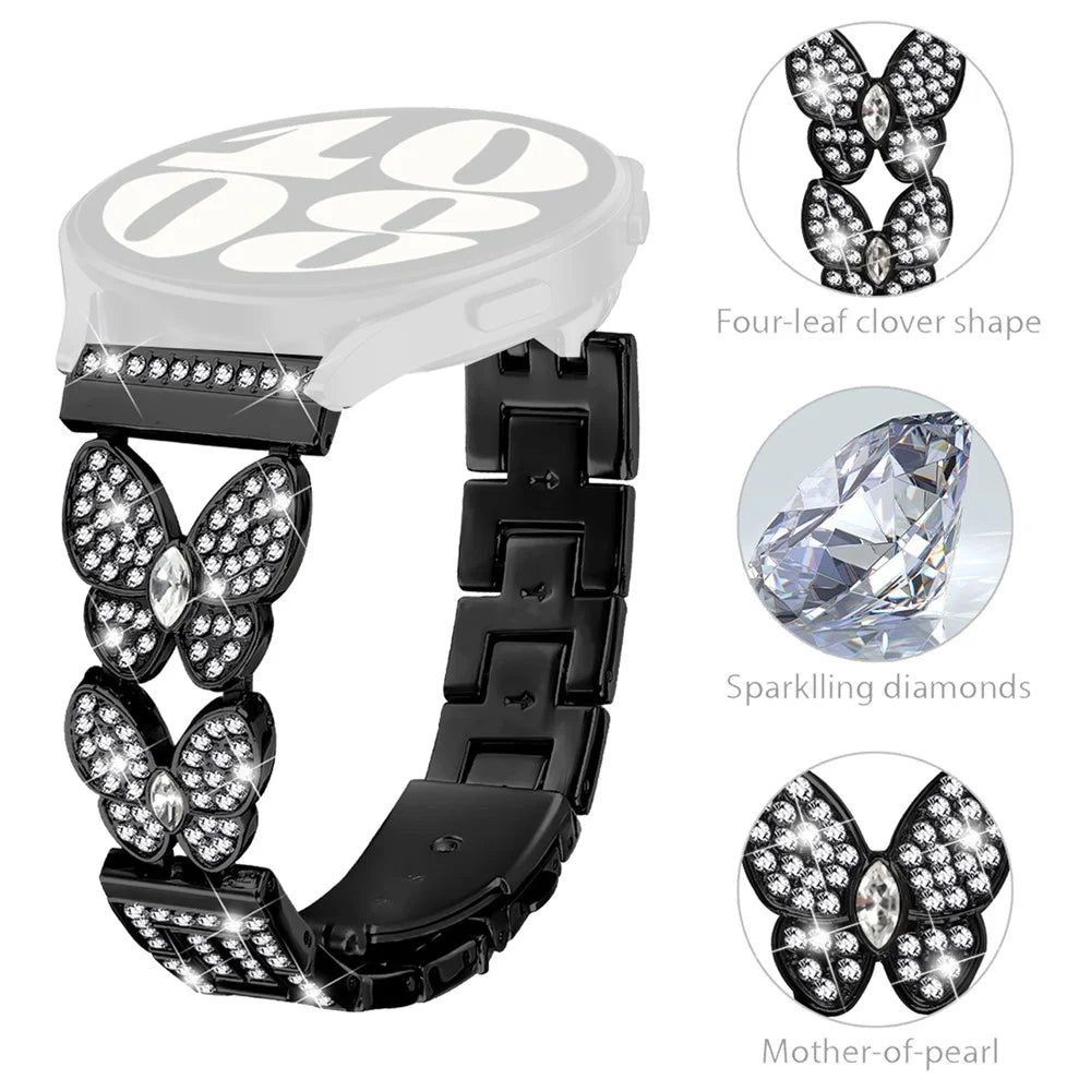 For Honor Watch Dream Band Butterfly Rhinestones Decor Alloy Metal Watch Strap - Black - 2