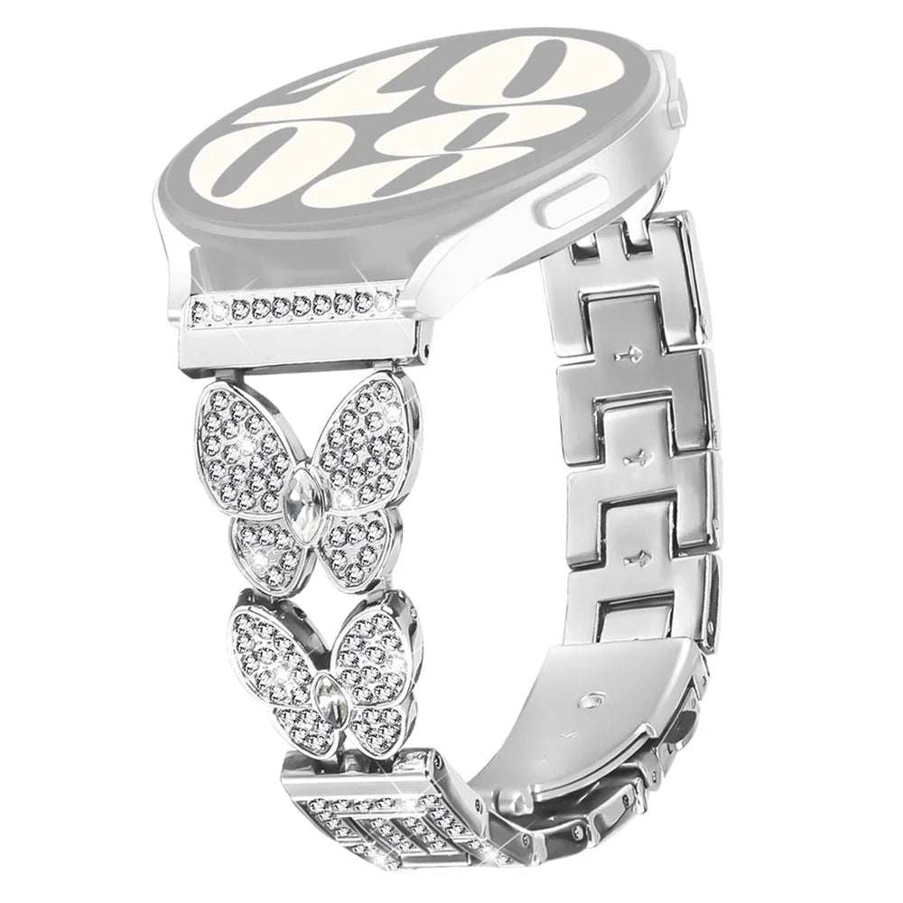 For Huami Amazfit GTR 4 46mm Band Butterfly Rhinestones Decor Silver Alloy Metal Watch Strap - 1