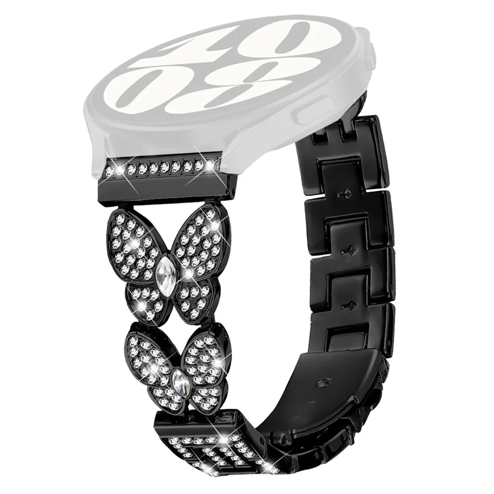 For Huami Amazfit Stratos 3 Watch Band Butterfly Rhinestones Decor Alloy Metal Strap - Black - 1