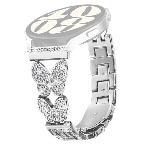 For Huami Amazfit GTR 47mm Band Butterfly Rhinestones Decor Silver Alloy Metal Watch Strap - 1