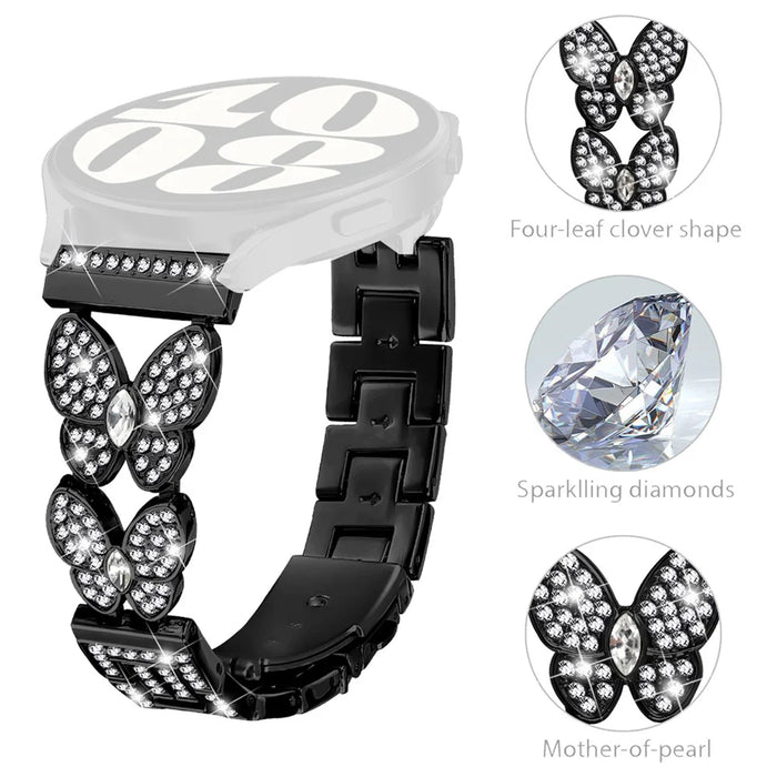 For Xiaomi Watch S2 46mm / S2 42mm Metal Band Butterfly Rhinestones Decor Watch Strap - Black - 2