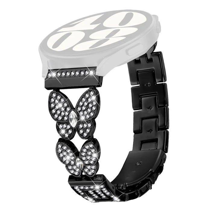 For Haylou RS4 LS12 Metal Band Butterfly Rhinestones Decor Watch Strap - Black - 1