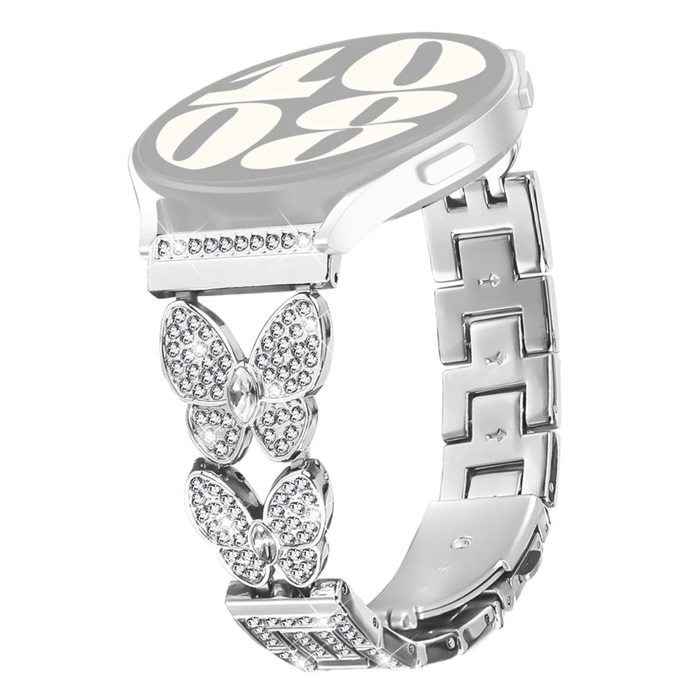 For HayLou GST (LS09B) Band Butterfly Rhinestones Decor Silver Alloy Metal Watch Strap - 1