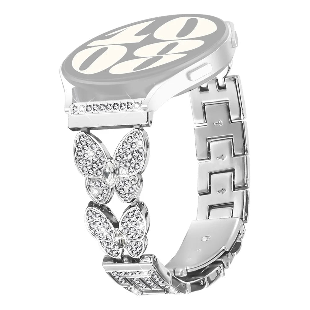 For Garmin Forerunner 255 Band Butterfly Rhinestones Decor Silver Alloy Metal Watch Strap - 1