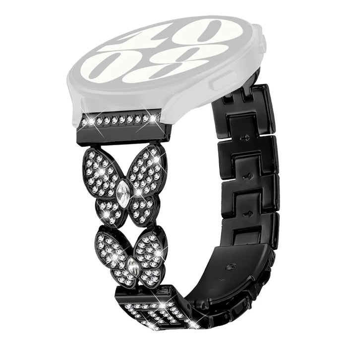 For Garmin Forerunner 255 Metal Band Butterfly Rhinestones Decor Watch Strap - Black - 1