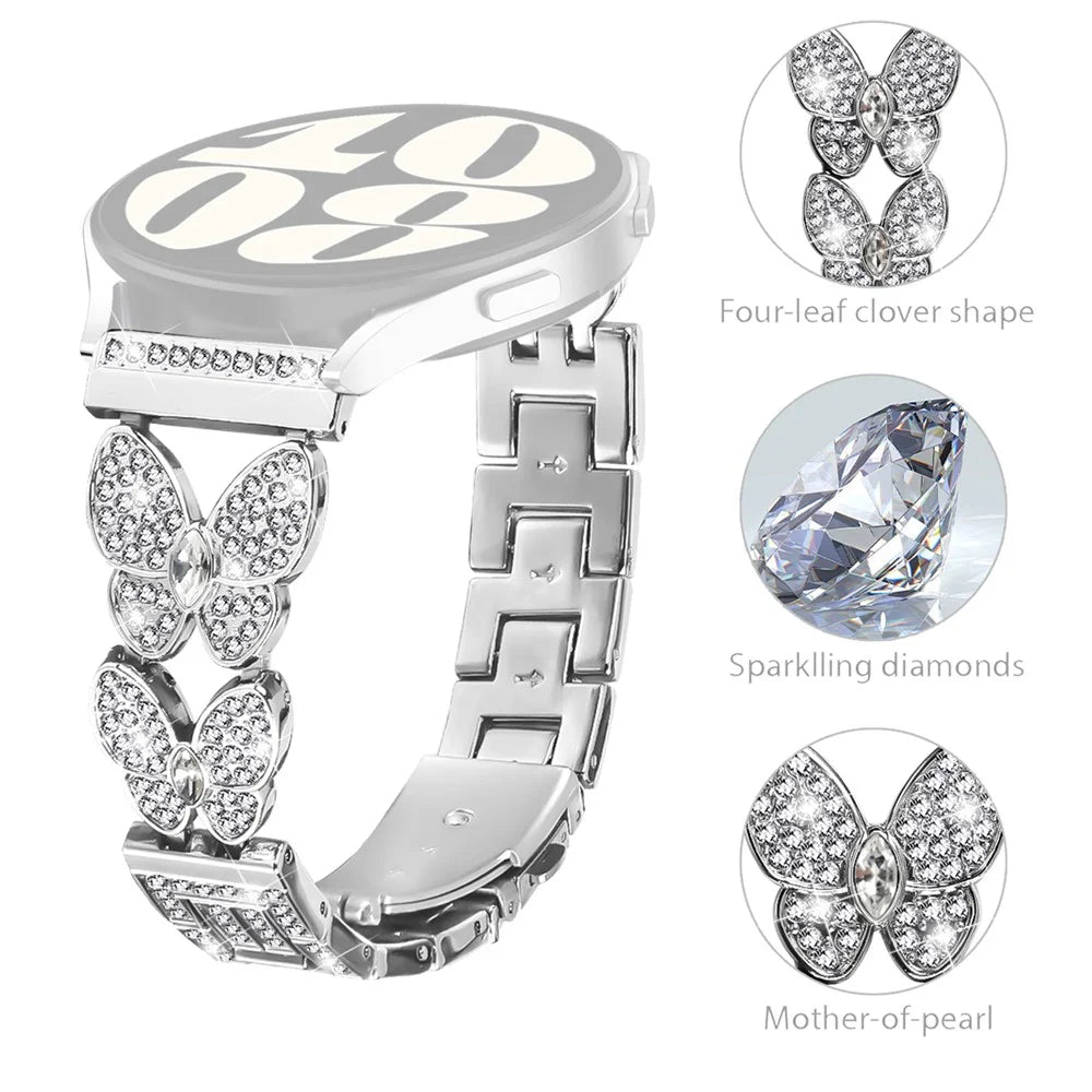 For Garmin Forerunner 255 Music Band Butterfly Rhinestones Decor Silver Alloy Metal Watch Strap - 2