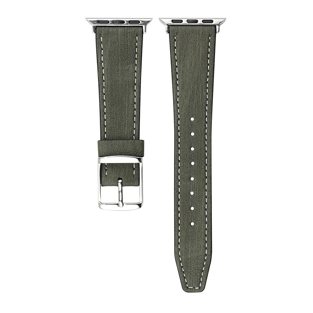 Leather Strap for Apple Watch Series 11 10 42mm / 9 8 7 41mm / SE3 SE2 SE 6 5 4 40mm / 3 2 1 38mm Tree Texture Watch Band - Blackish Green - 1