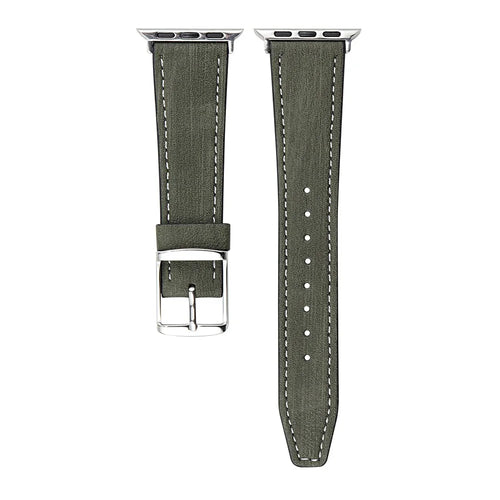 Leather Strap for Apple Watch Series 11 10 42mm / 9 8 7 41mm / SE3 SE2 SE 6 5 4 40mm / 3 2 1 38mm Tree Texture Watch Band - Blackish Green - 1