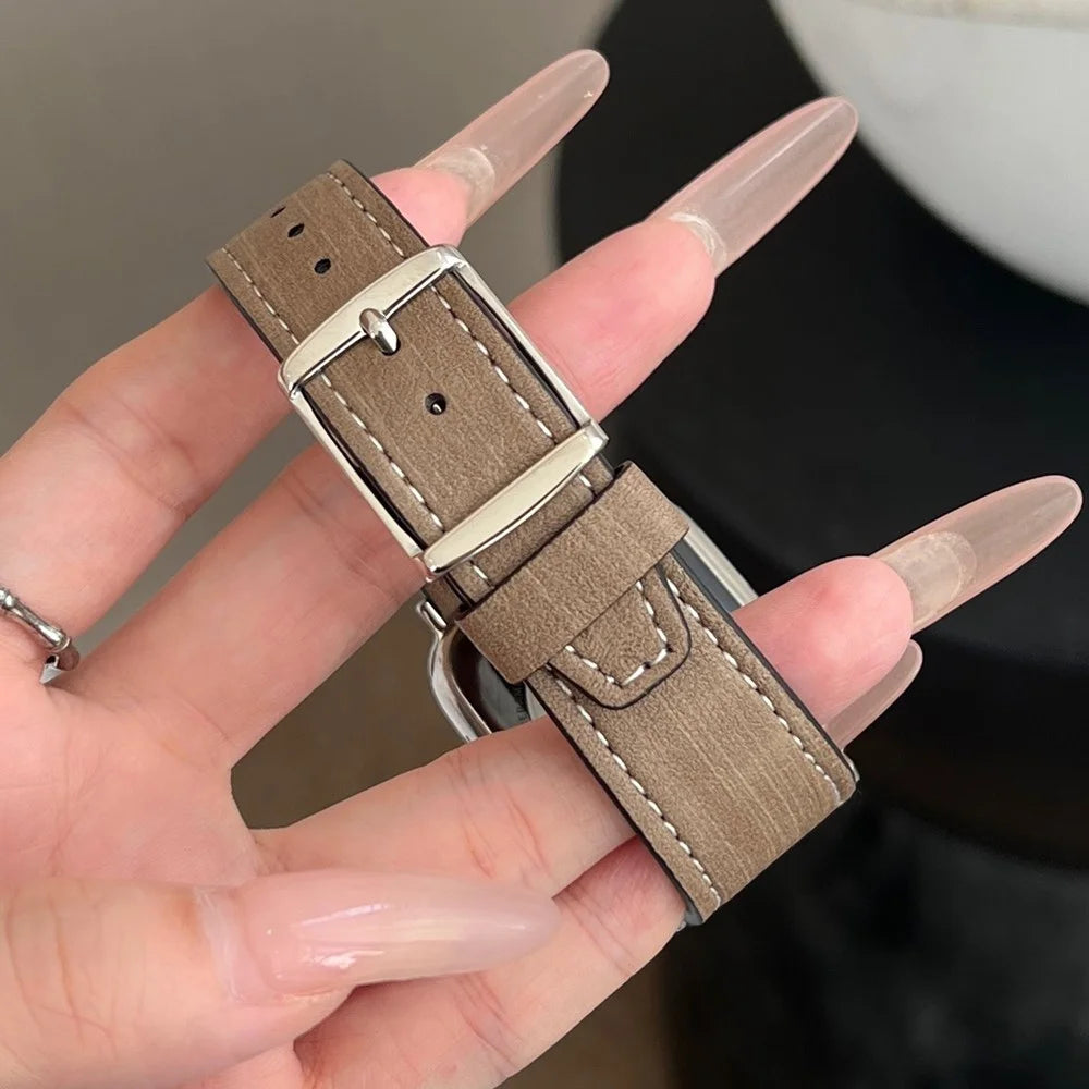 Leather Strap for Apple Watch Series 11 10 42mm / 9 8 7 41mm / SE3 SE2 SE 6 5 4 40mm / 3 2 1 38mm Tree Texture Watch Band - Blackish Green - 2